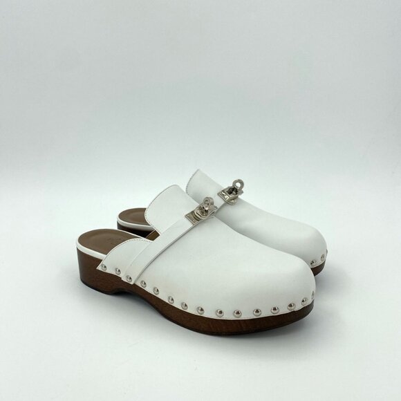 Hermès Womens White Leather Riveted Clogs Size 36 Made In Italy - Picture 2 of 7